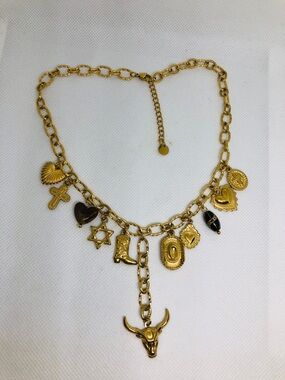 Gold-Tone Charm Necklace with Bull Pendant